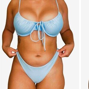 The Demi Top - sky color size large, minimal cover bottom- sky color 2XL